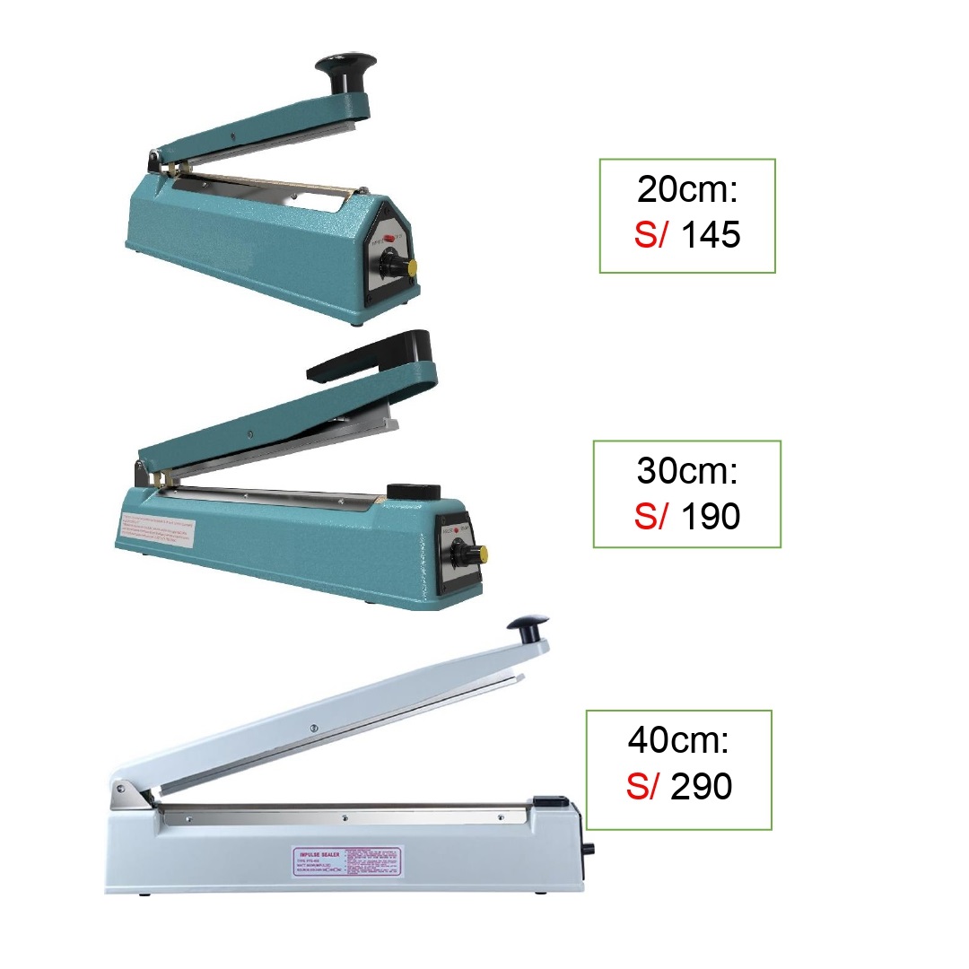 3. Selladora de bolsas de mesa de impulso industrial. Precio de 20cm: S/ 150.oo Precio de 30cm: S/ 180.oo Precio de 40cm: S/ 260.oo __________________ (Haga click AQUÍ para ver el video, ficha técnica y precios) __________________