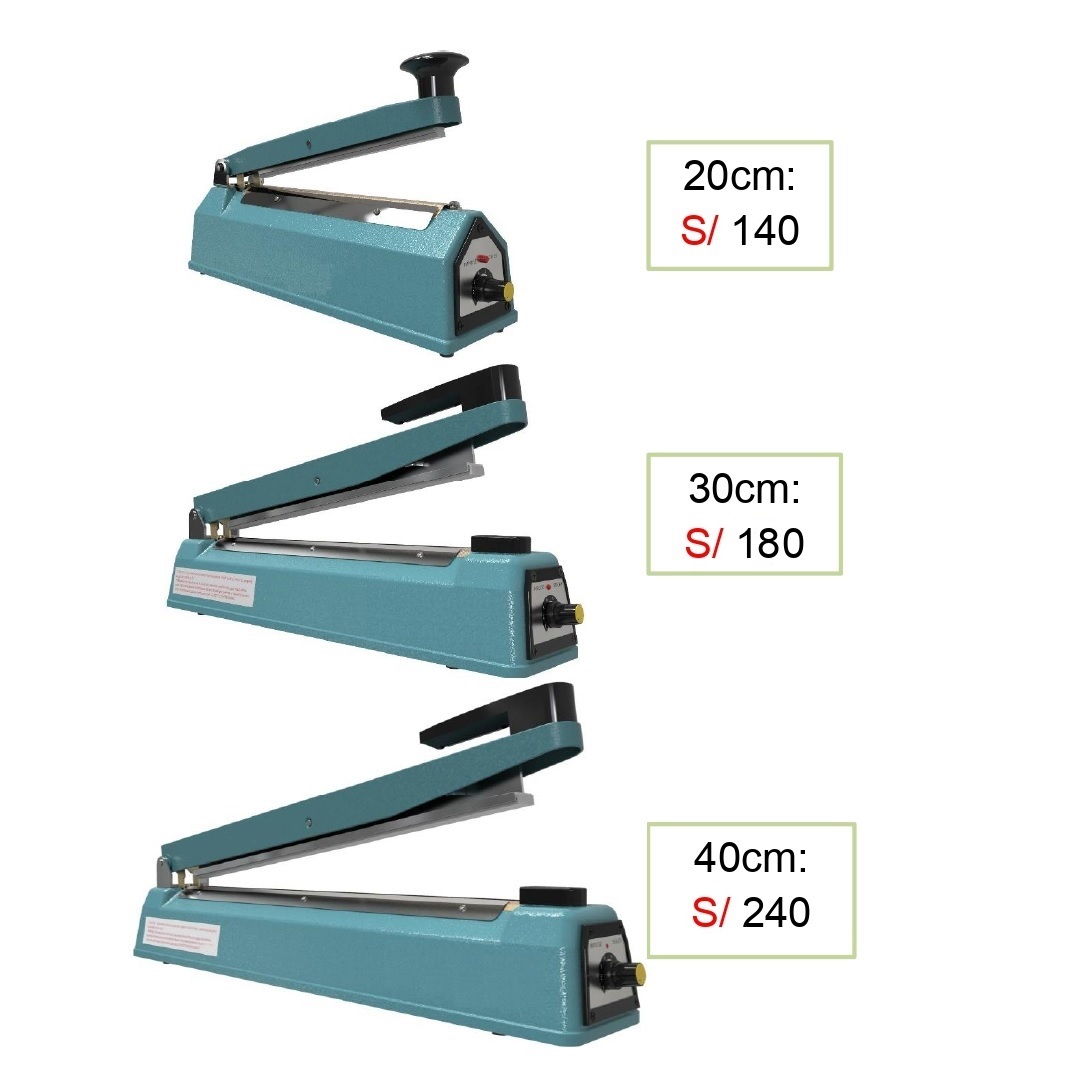 3. Selladora de bolsas de mesa de impulso industrial. Precio de 20cm: S/ 140.oo Precio de 30cm: S/ 180.oo Precio de 40cm: S/ 240.oo __________________ (Haga click AQUÍ para ver el video, ficha técnica y precios) __________________