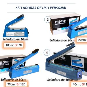 1. Selladora de mesa de impulso de uso personal. Precio de 20cm: S/ 90.oo Precio de 30cm: S/ 130.oo Precio de 40cm: S/ 160.oo